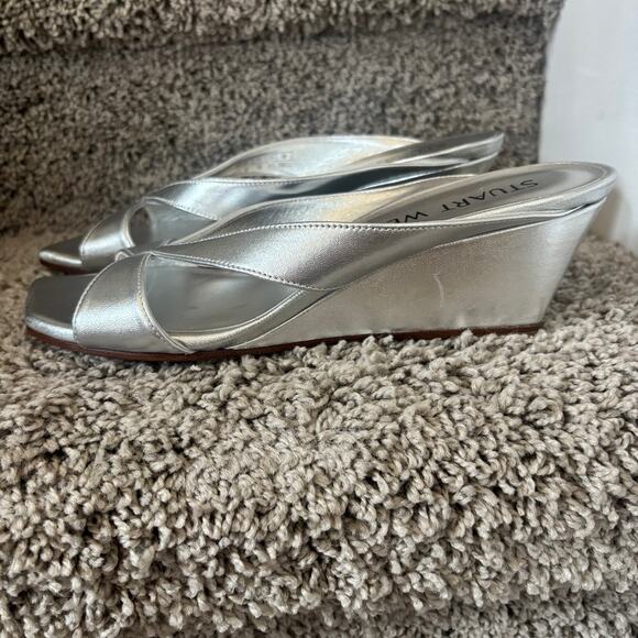 Stuart Weitzman Miami 50 Wedge Slide Silver sz 6 - Picture 3 of 7